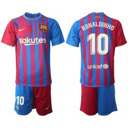 Camisola FC Barcelona Ronaldinho 10 Criança Equipamento Primeiro 2021-2022 Manga Curta
